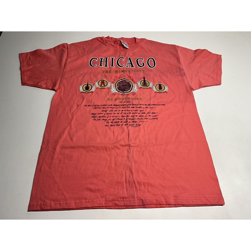 90s Chicago Shirt Men XL Pink Short Sleeve Windy City Single Stitch Souvenir Vtg